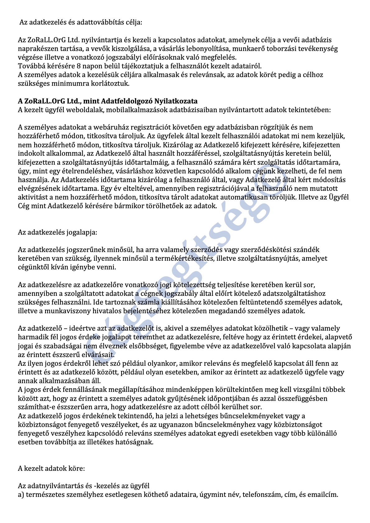 Adatkezelési tájékoztató 2. oldal